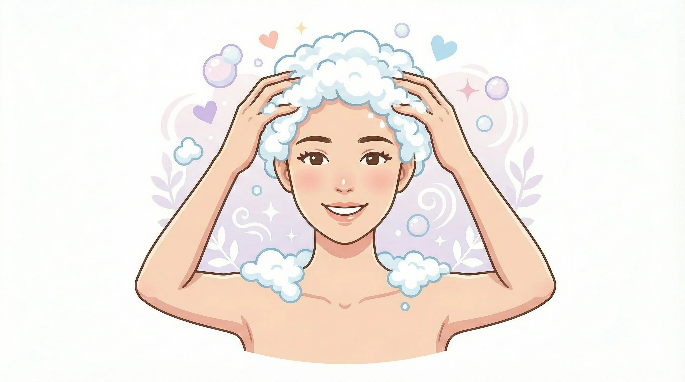 풍성한 샴푸 거품으로 두피를 마사지하는 모습
