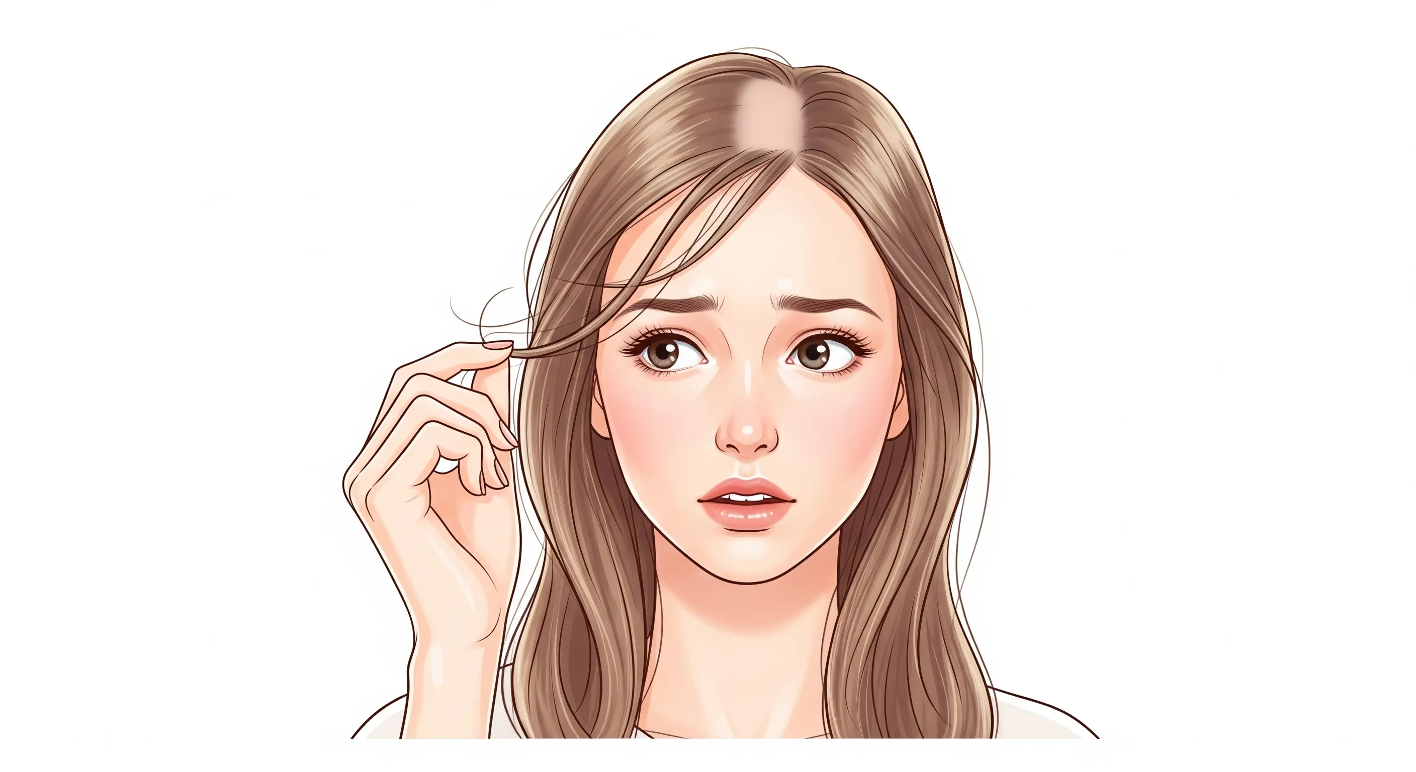 얇아진 머리카락 빈약해진 정수리를 고민하는 모습