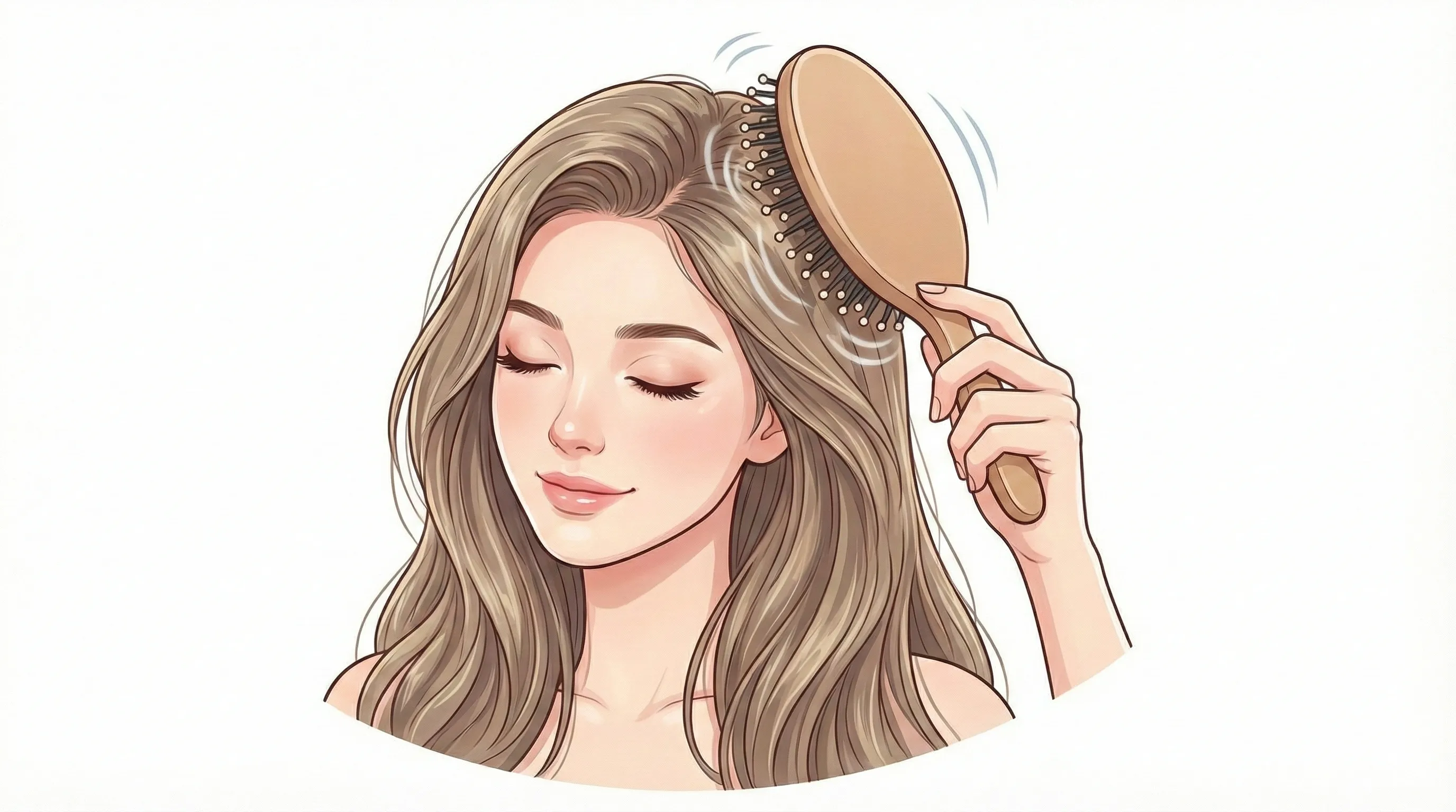 두피 쿠션 브러쉬로 부드럽게 빗질하며 두피를 마사지하는 모습