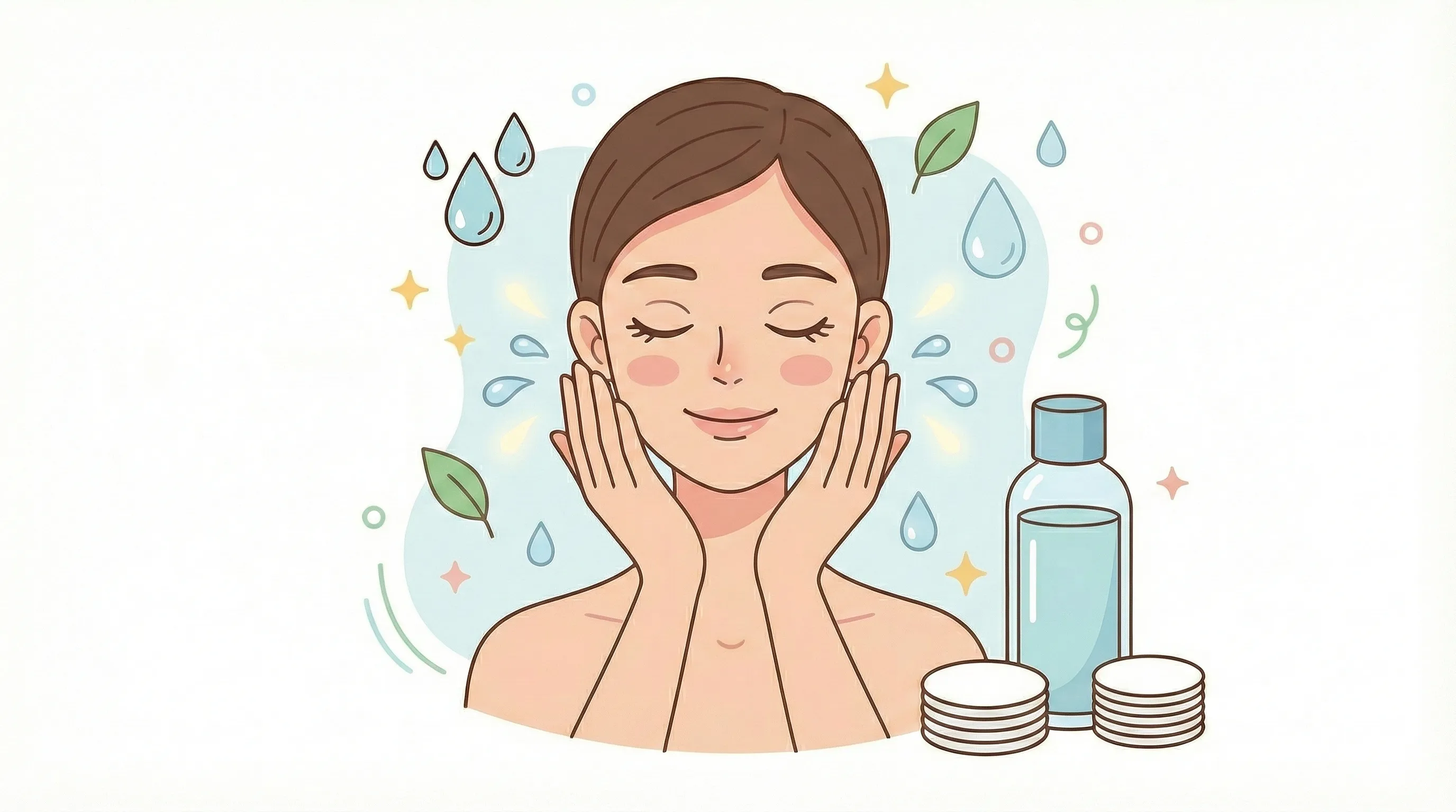 손바닥으로 화장수를 얼굴에 가볍게 흡수시키는 모습