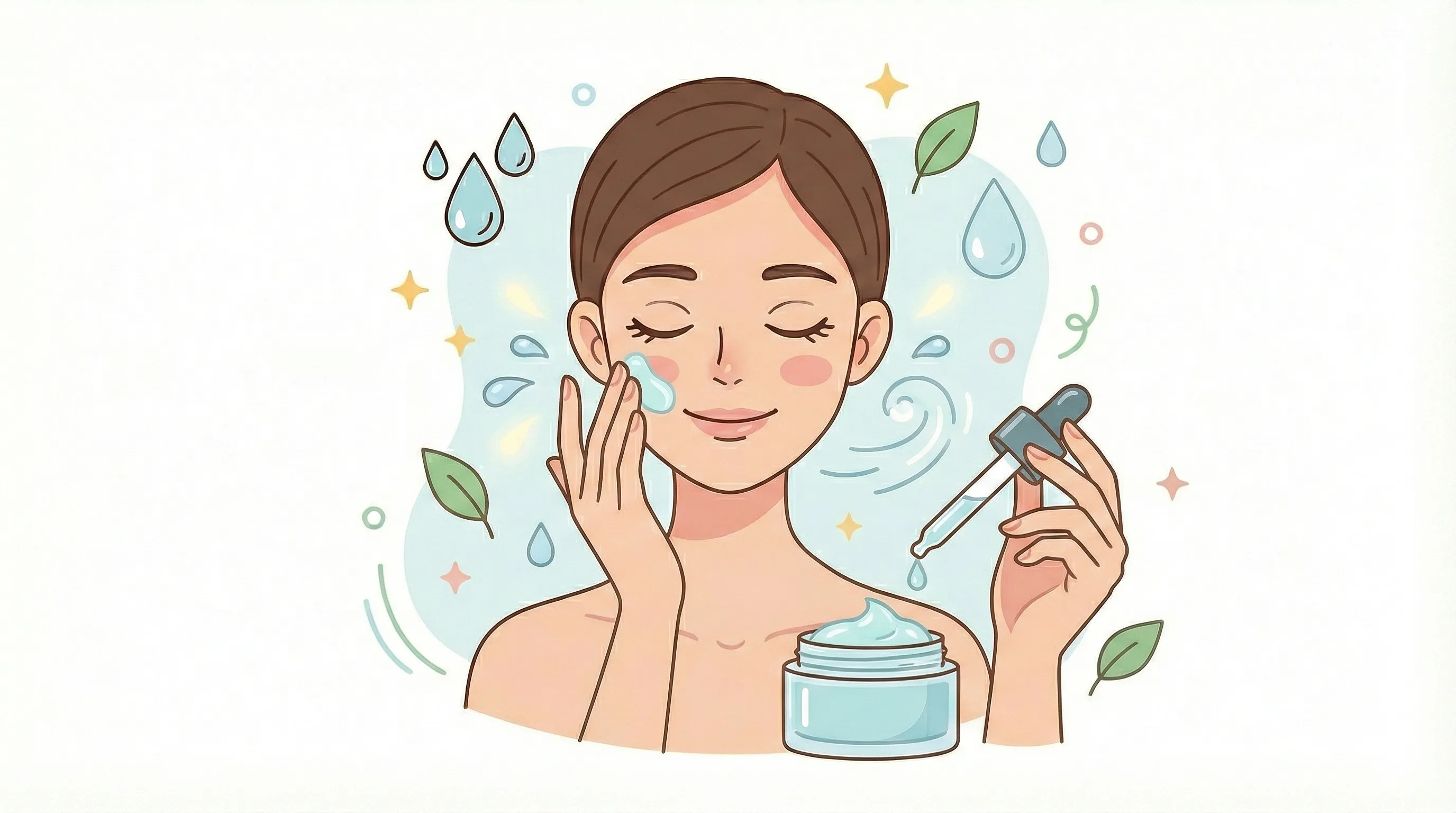 산뜻한 수분 앰플이나 겔 타입 크림을 바르는 이미지